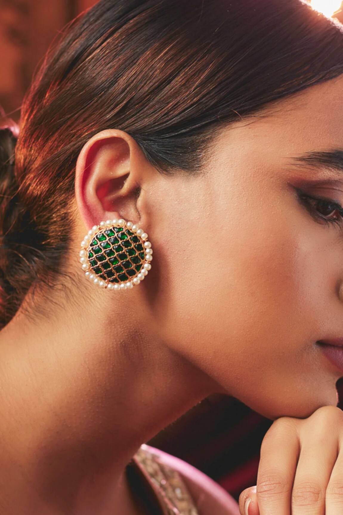 Karisa Designs Contrast Kundan Stone Embellished Studs