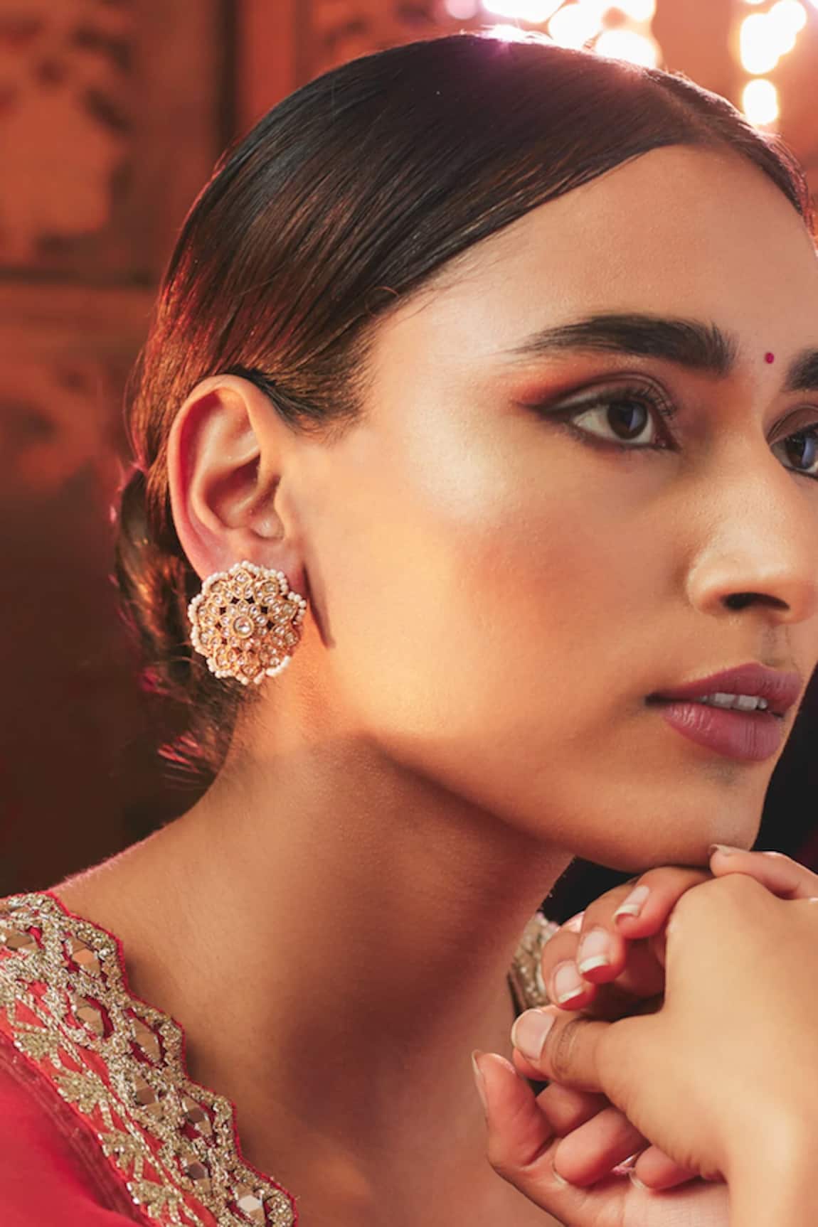 Karisa Designs Flower Carved Kundan Studs 