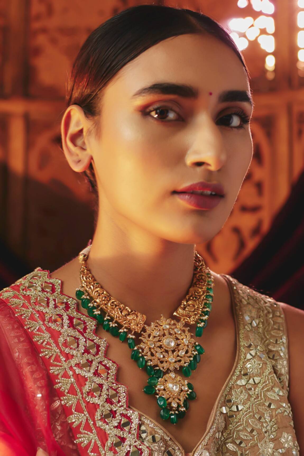 Karisa Designs Moissanite Polki Embellished Pendant Choker 