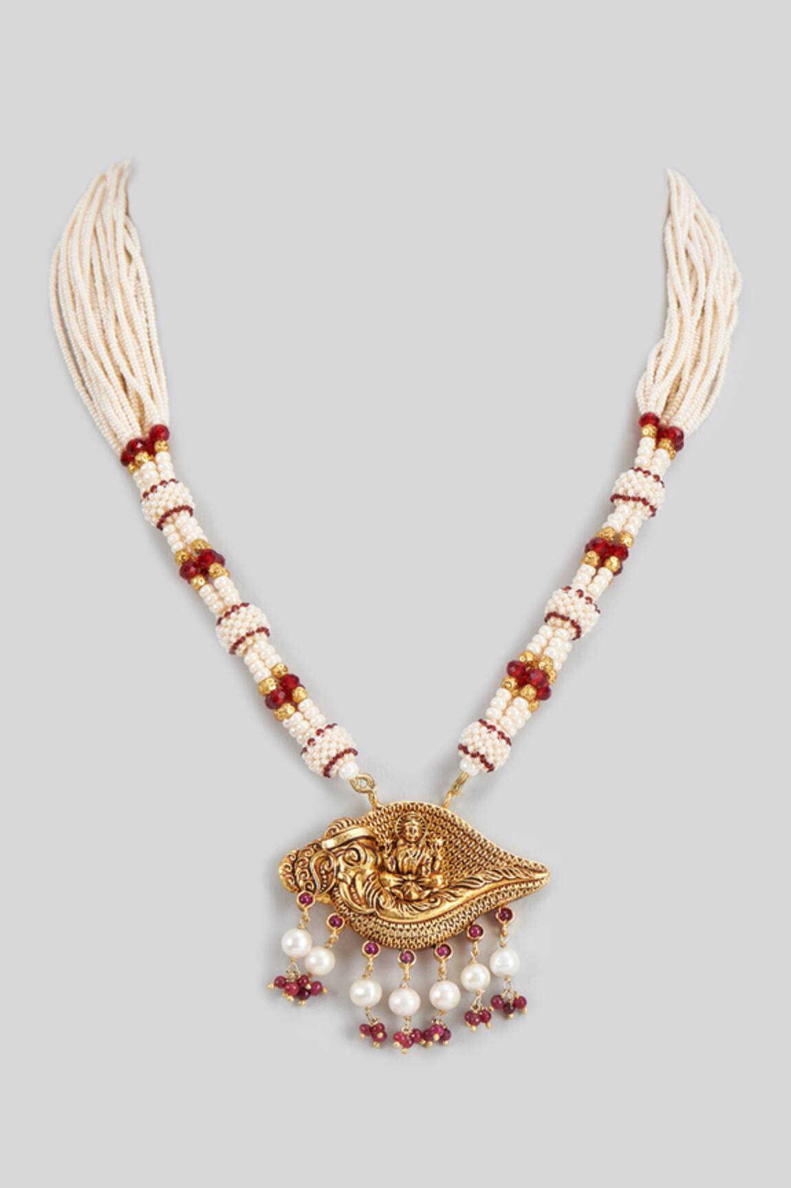 Karisa Designs Carved Pearl Embellished Pendant Necklace 