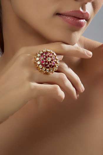 Karisa Designs CZ & Moissanite Polki Embellished Ring