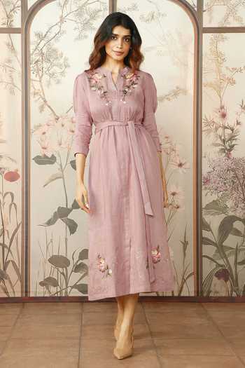 Kaveri Peony Parade Hand Painted Linen Dress 