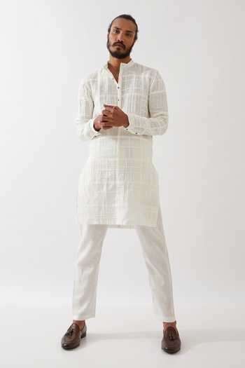Son Of A Noble Snob Luke Checkered Pintuck & Applique Kurta With Trouser 