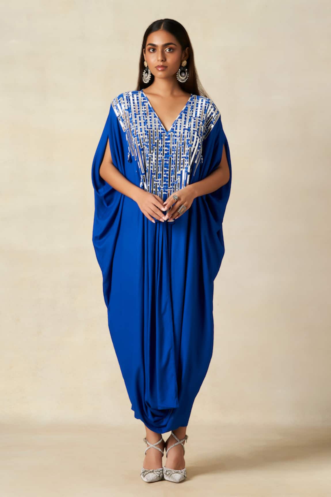 Gulabo By Abu Sandeep Geometric Pattern Embroidered Yoke Kaftan 