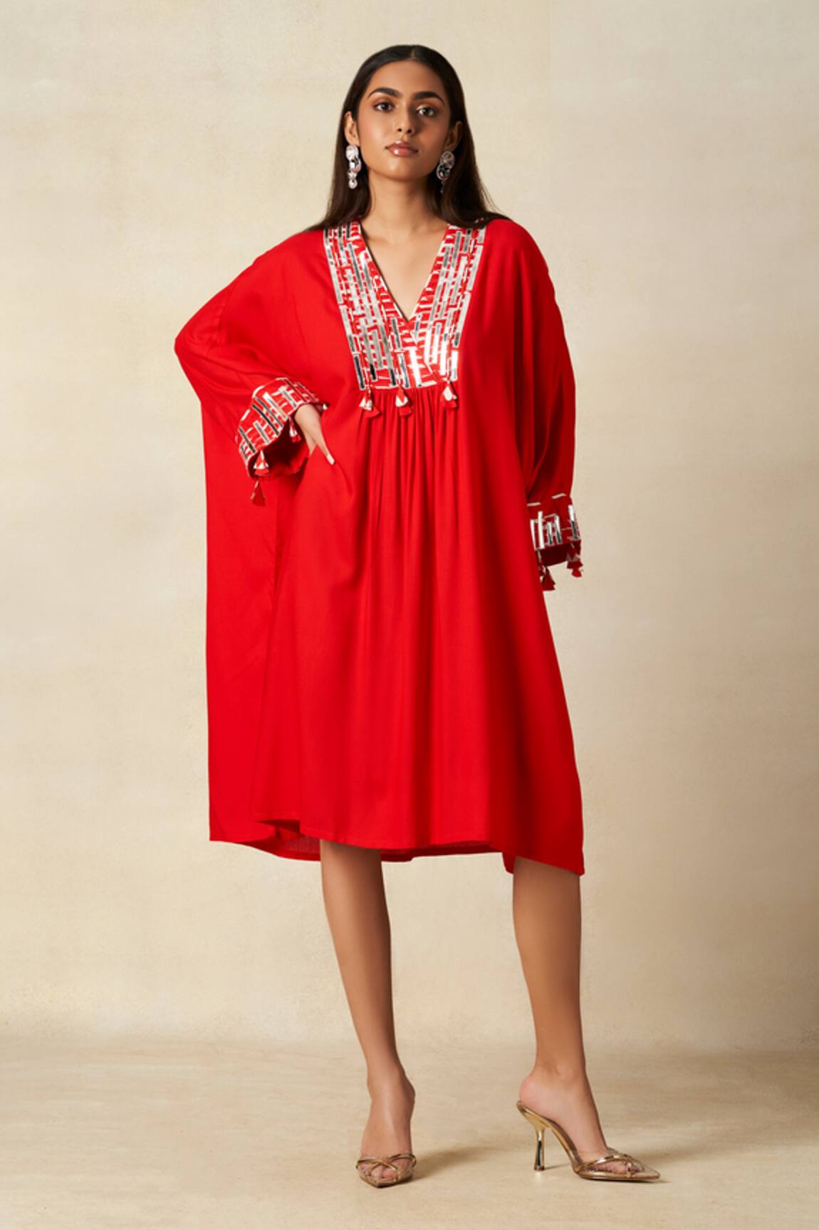 Gulabo By Abu Sandeep Geometric Embroidered Pleated Kaftan 
