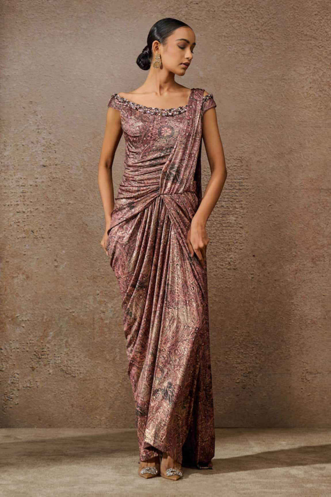 Tarun Tahiliani Crystal Embellished Pre-Draped Saree Gown 