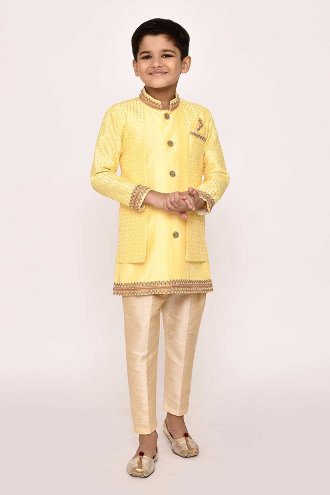 Petite Pomme Sequin Embellished Layered Sherwani With Pyjama 