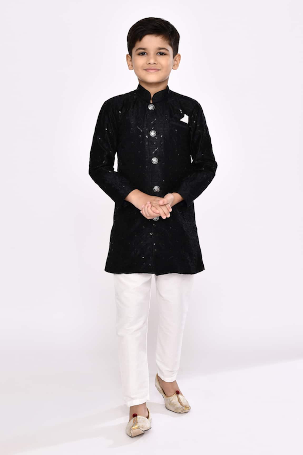 Petite Pomme Geometric Threadwork Sherwani With Pyjama 