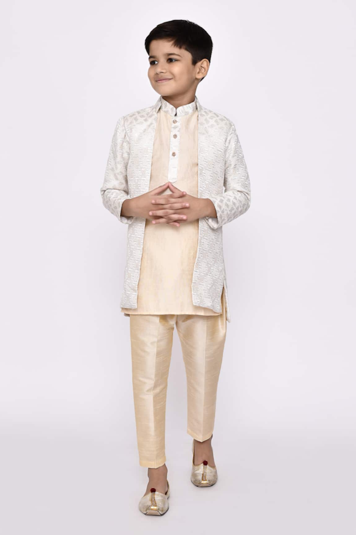 Arihant Rai Sinha Embroidered Banarasi Silk Jacket Kurta Set 