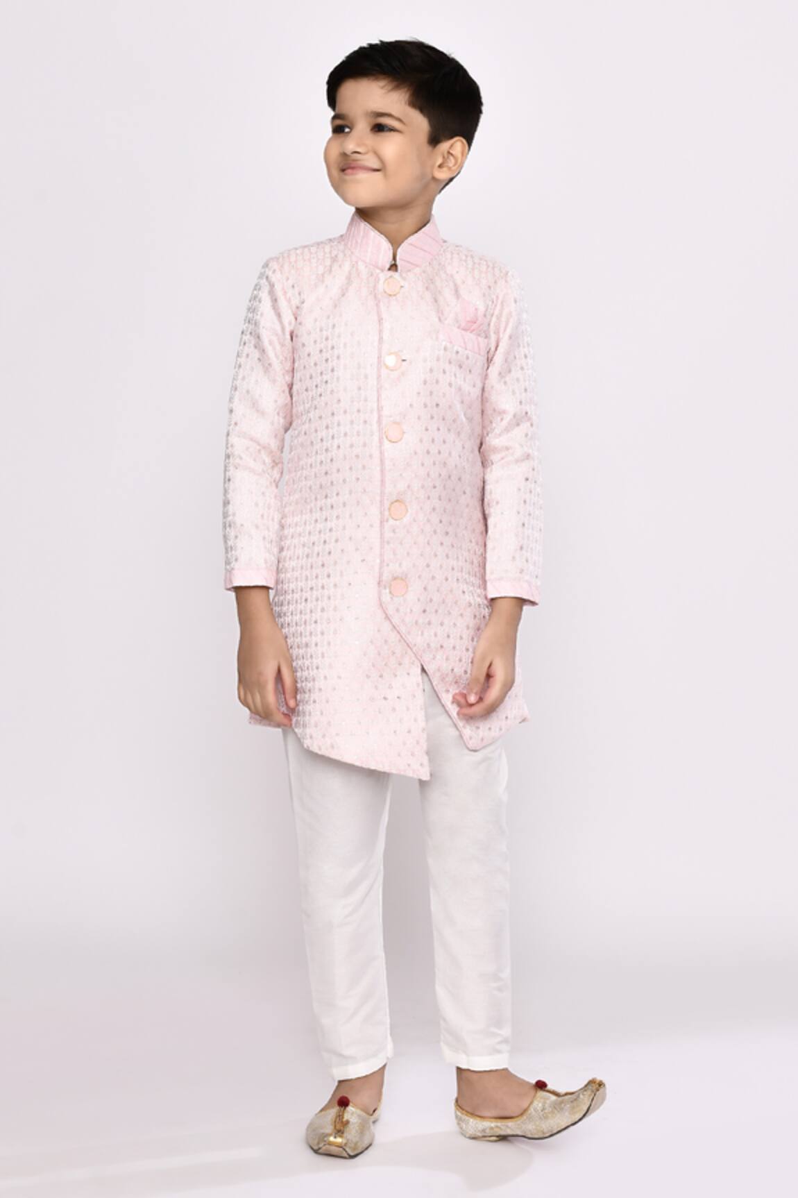 Petite Pomme Sequin Embroidered Asymmetric Sherwani & Pyjama Set 
