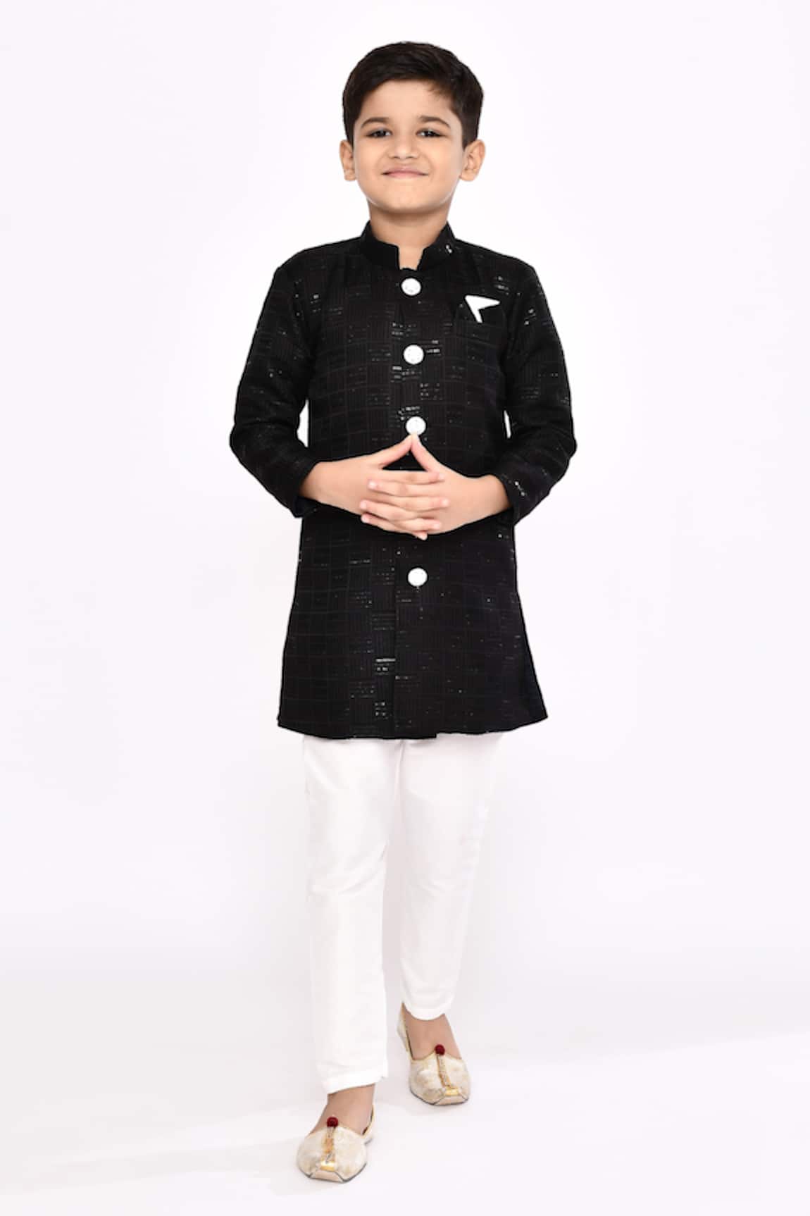 Petite Pomme Sequin Thread Embroidered Sherwani & Pyjama Set 