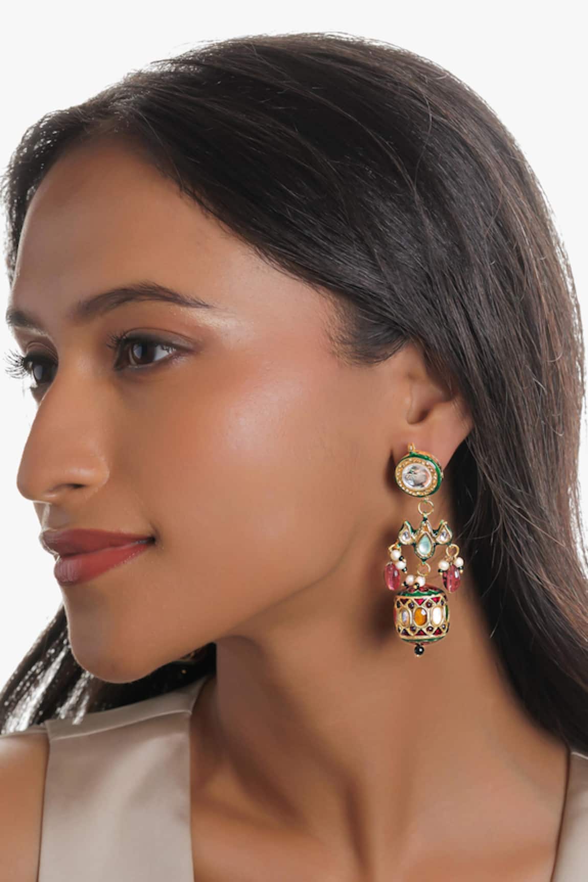 Curio Cottage Navratna & Kundan Dangler Earrings 