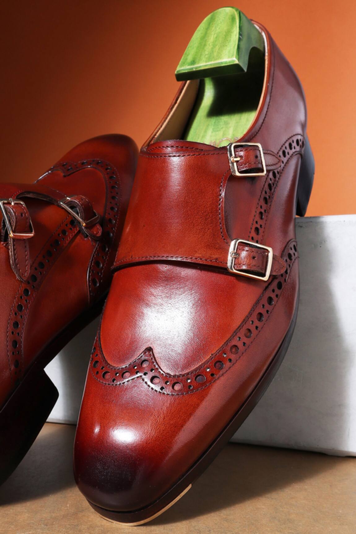 Fellmonger Mirror Glossed Patina Monk Strap Shoes 