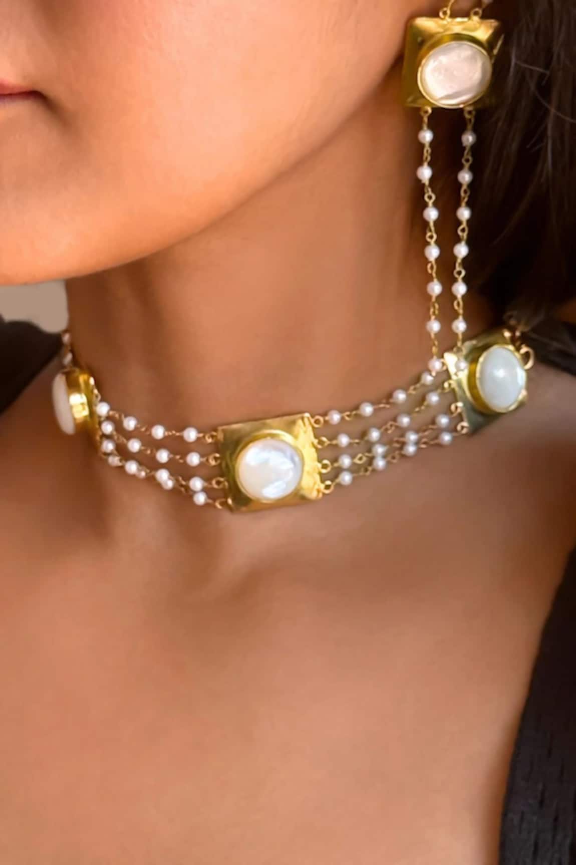 MAALICIOUS JEWELRY Mother Of Pearl Enamelled Multistrand Choker 