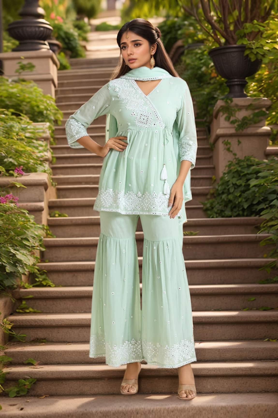 Samyukta Singhania Embroidered Peplum Kurta Sharara Set 