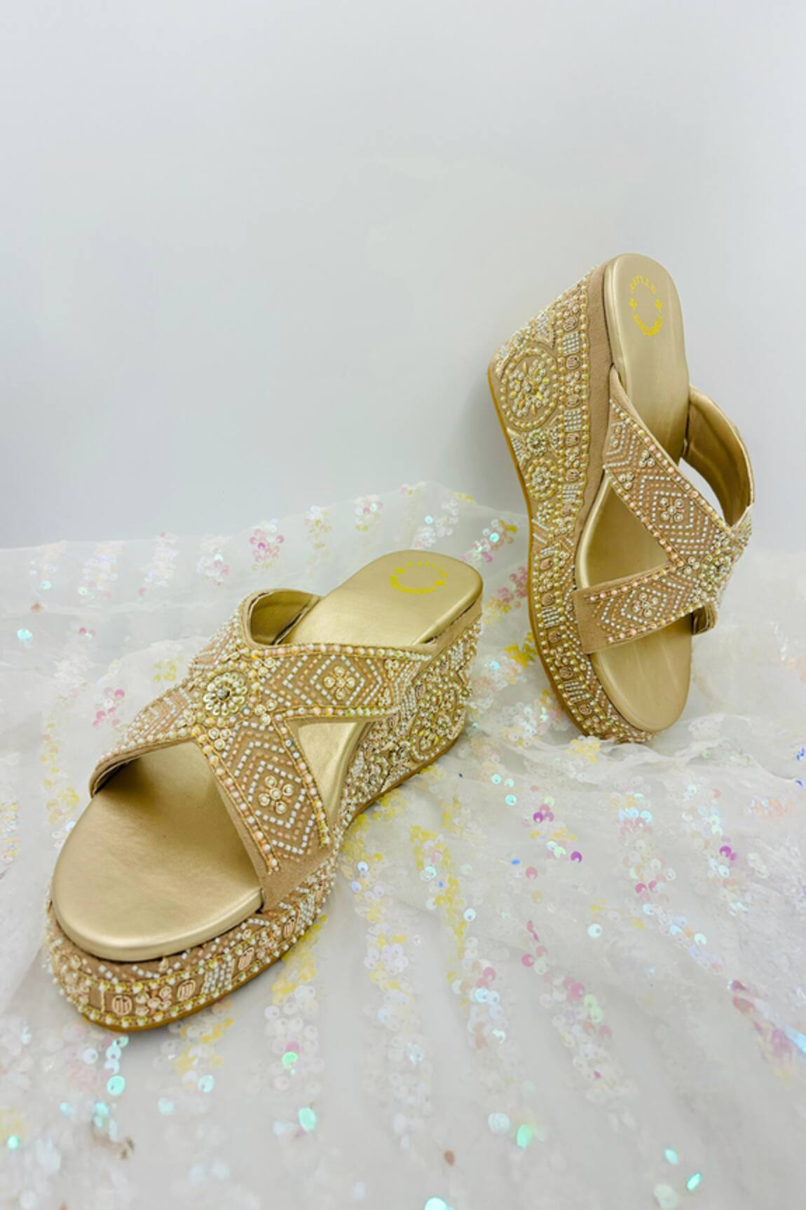 Shiveen Shiveen Tatra Criss Cross Embroidered Wedges 