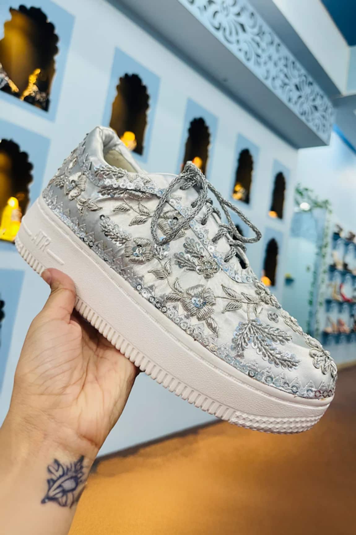 Shiveen Shiveen Embroidered Silver Sneakers 