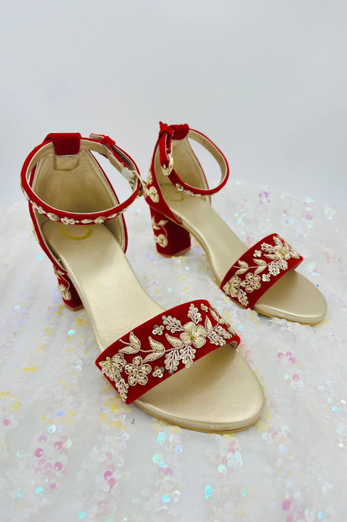Shiveen Shiveen Firaki Zari Floral Embroidered Heels 