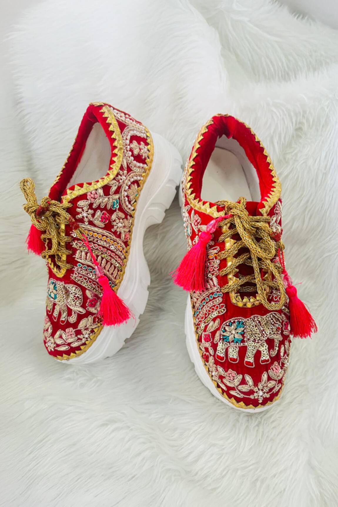 Shiveen Shiveen Gajraj Velvet Zari Embroidered Sneakers 