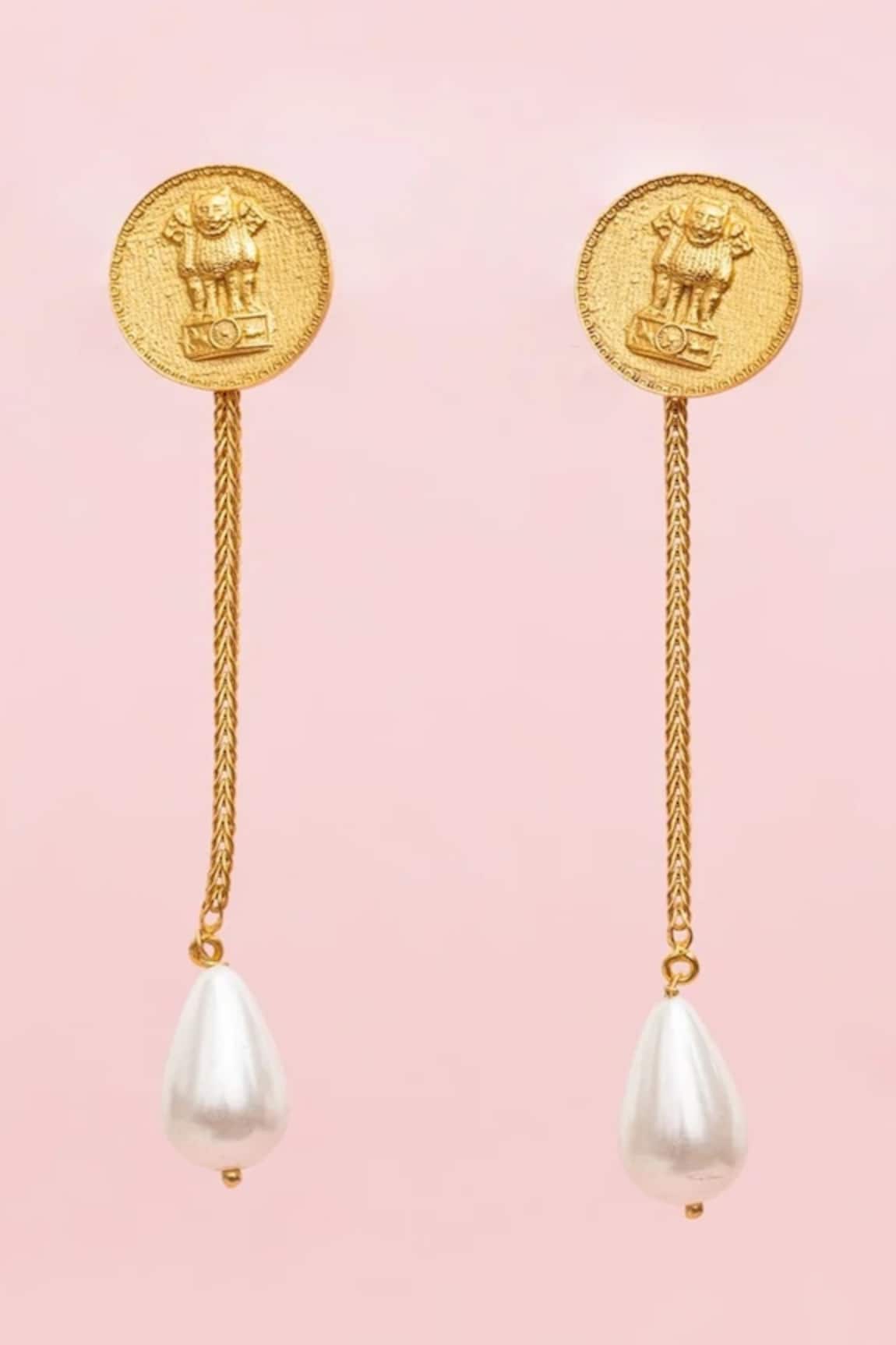MAALICIOUS JEWELRY India Metal Coin Carved Earrings 