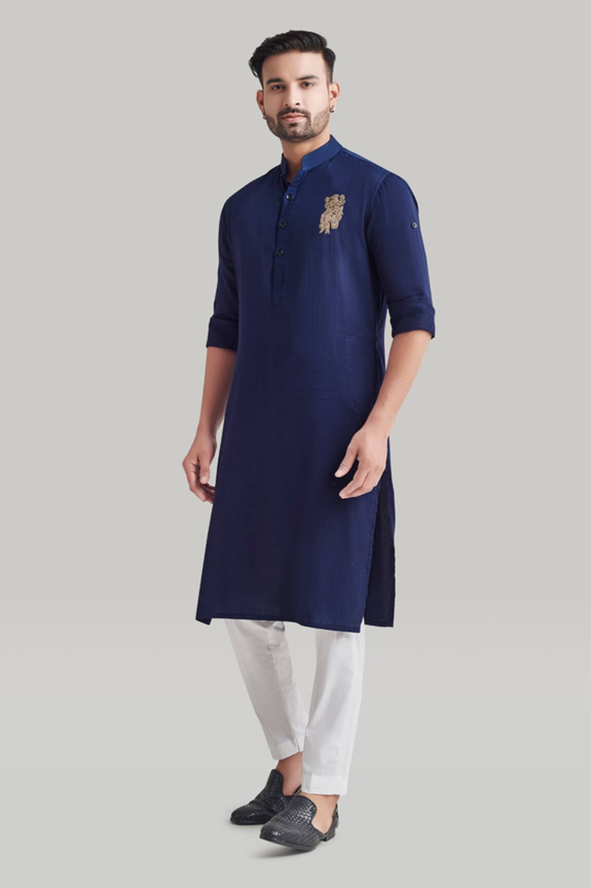 Blue Lotus Design Placement Embroidered Kurta & Pant Set