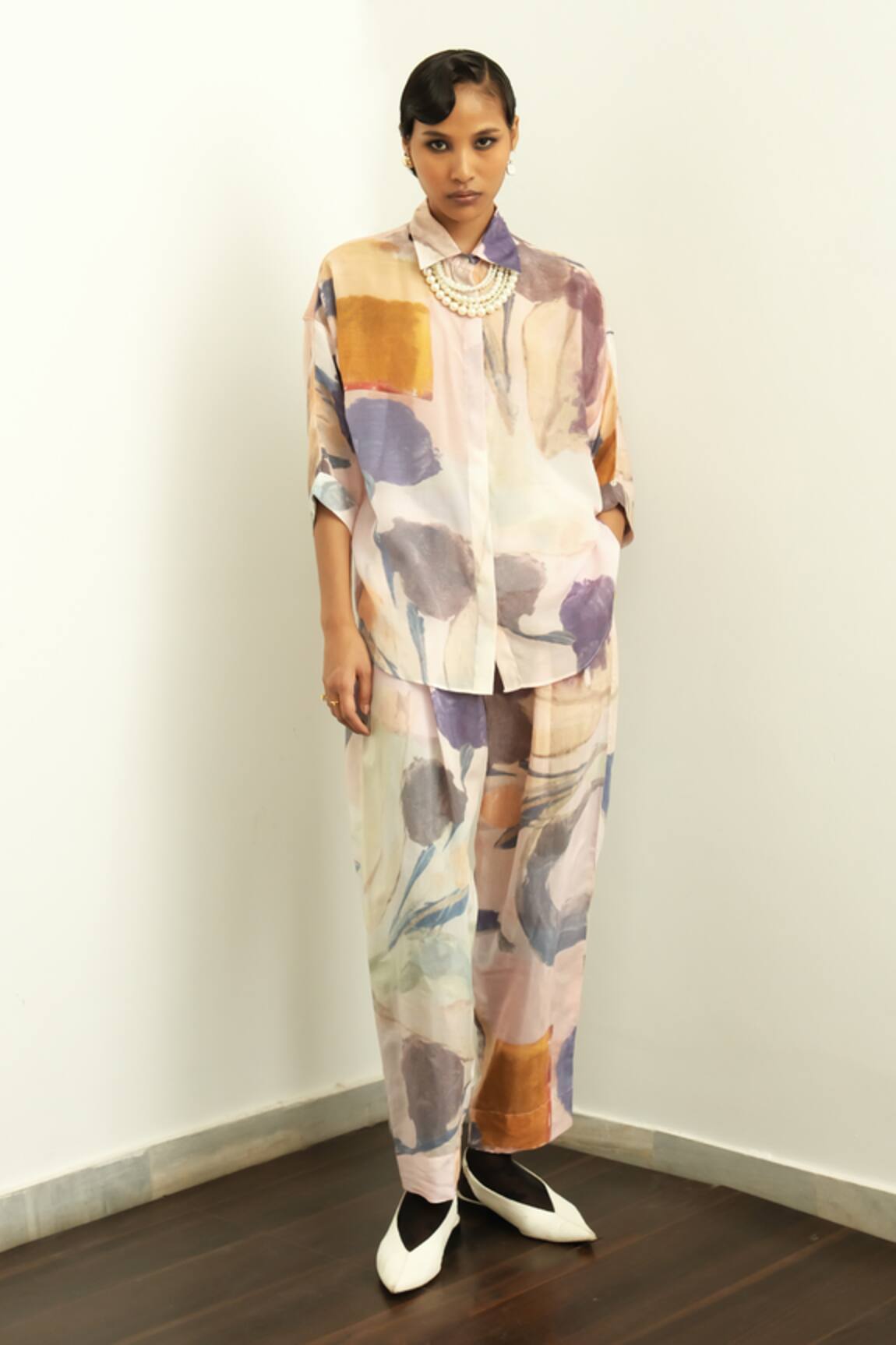OFRIDA Nargis Watercolor Print Shirt 