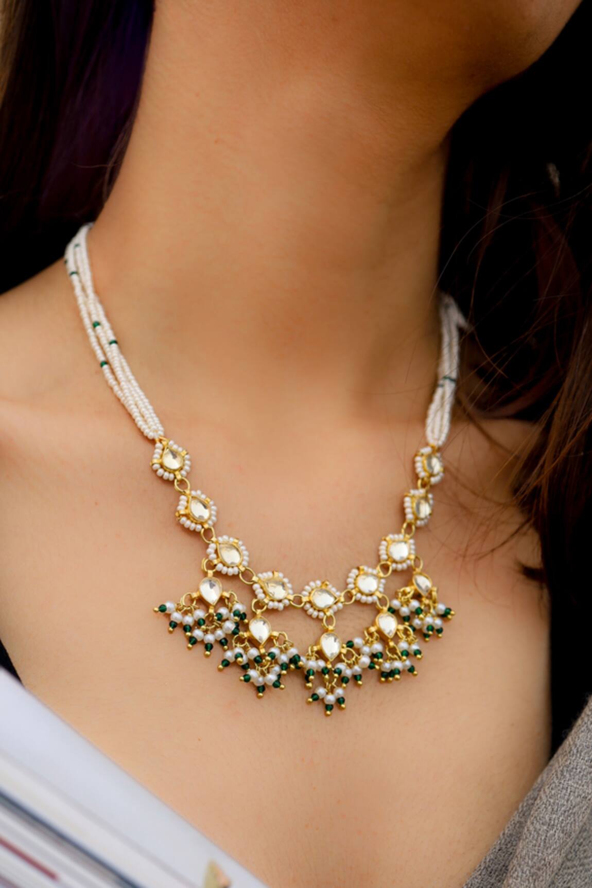 Do Taara Kundan Pearl Tassel Necklace 