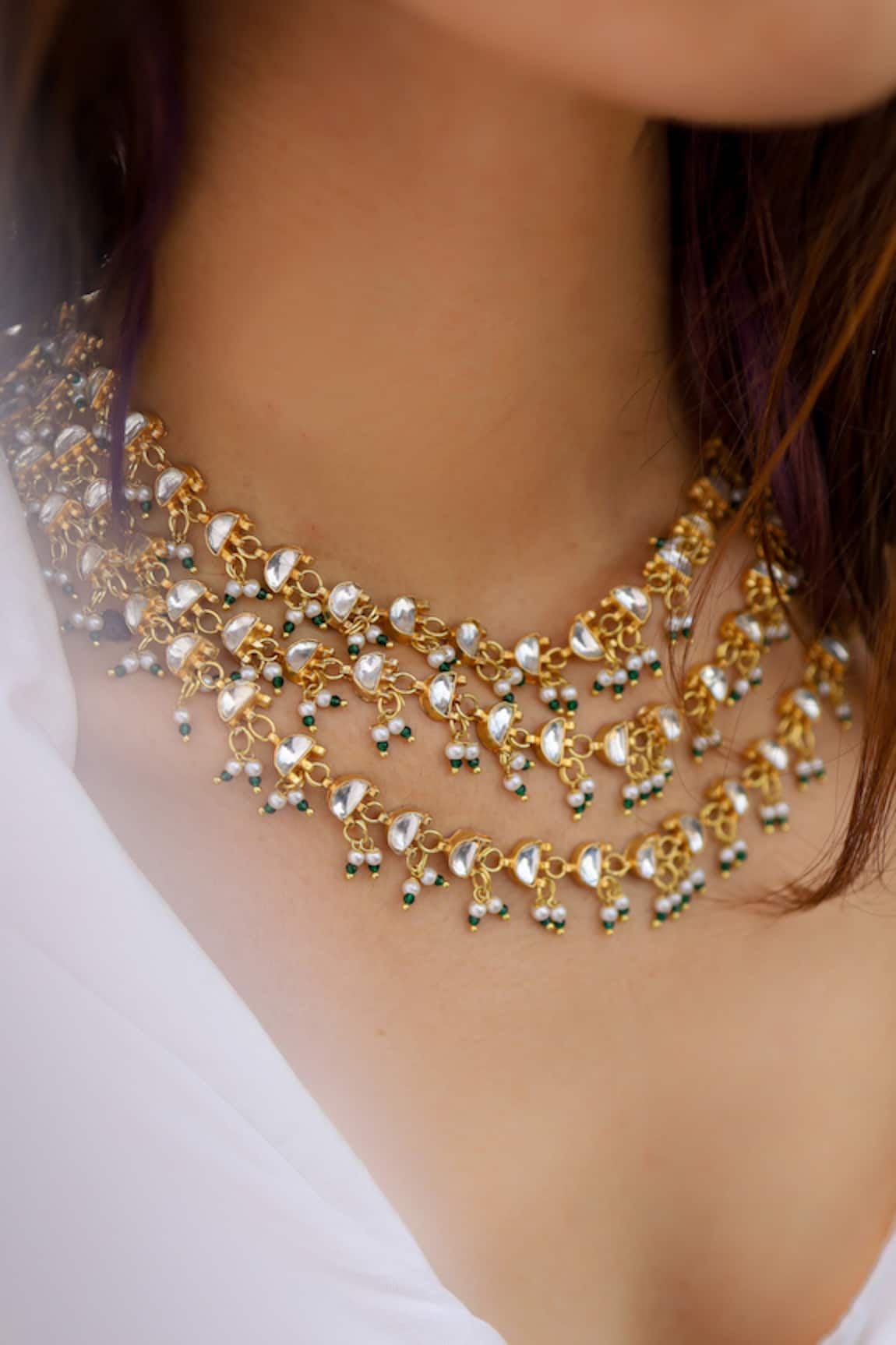 Do Taara Kundan Pearl Tassel Layered Necklace 