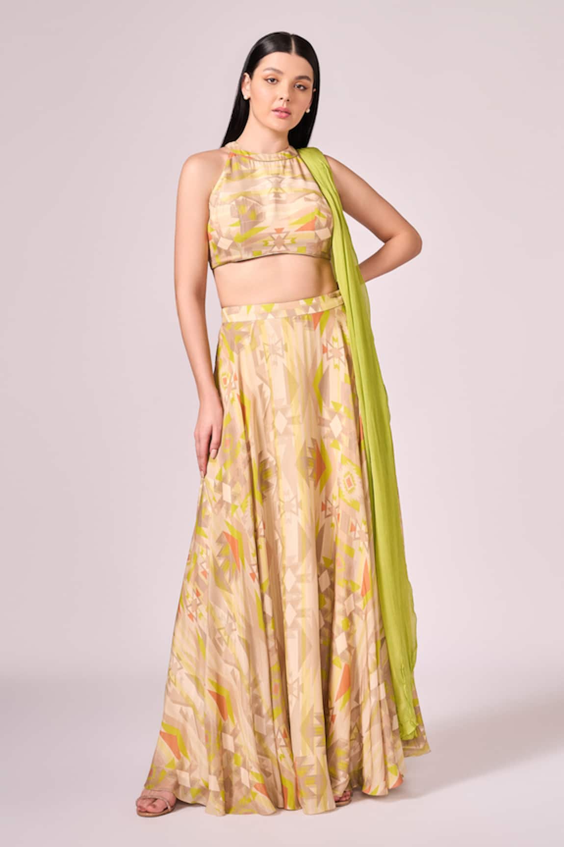 Koswi Geometric Print Lehenga Set