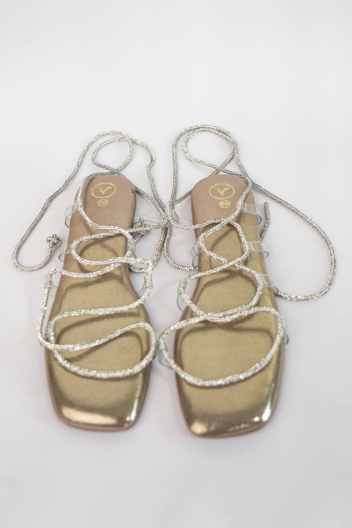 Sana K Luxurious Footwear Rhinestone Embellished Shoe Lace Flats 