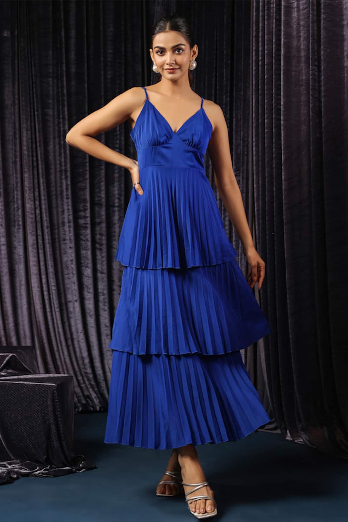 B'Infinite Pleated Tiered Midi Dress 