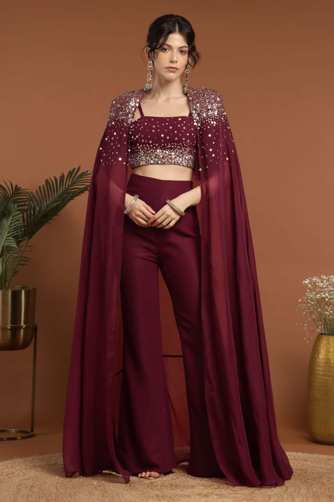 Rirasa Long Sequin Embroidered Cape Pant Set 