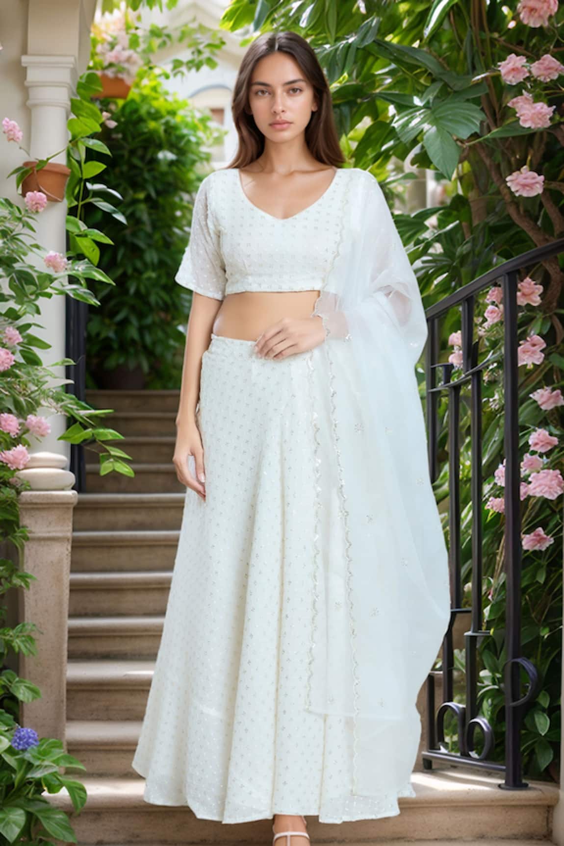Samyukta Singhania Shimmering Snowflake Sequin Embroidered Lehenga Set 