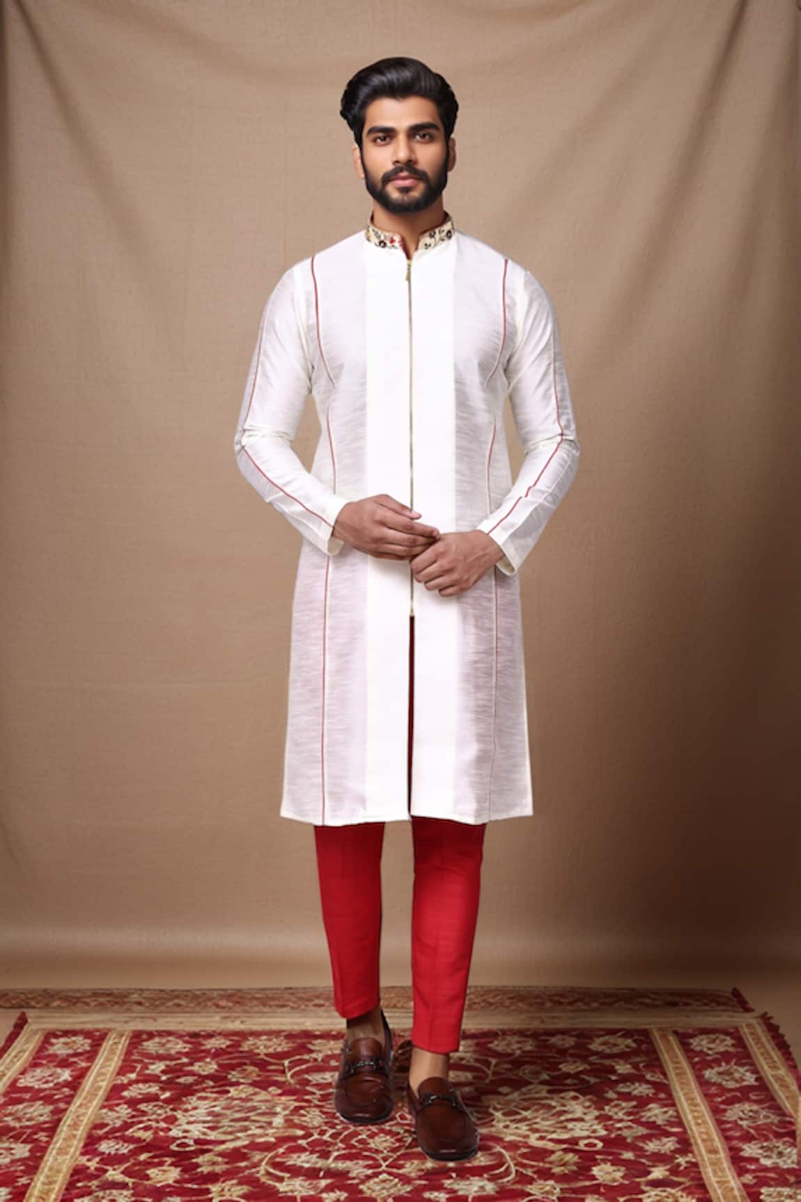 Arihant Rai Sinha Front Zip Detail Art Silk Kurta With Pant Pyjama 