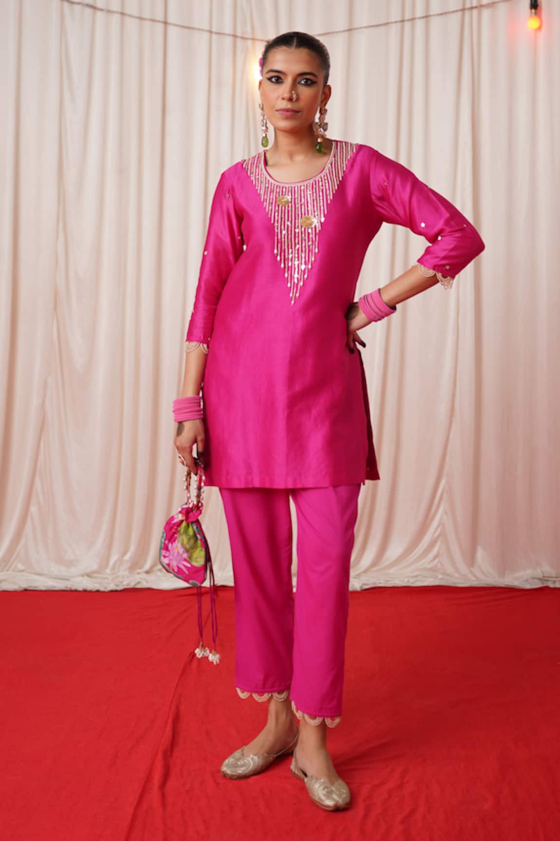 Chrkha Pearl Work Kurta & Pant Set 