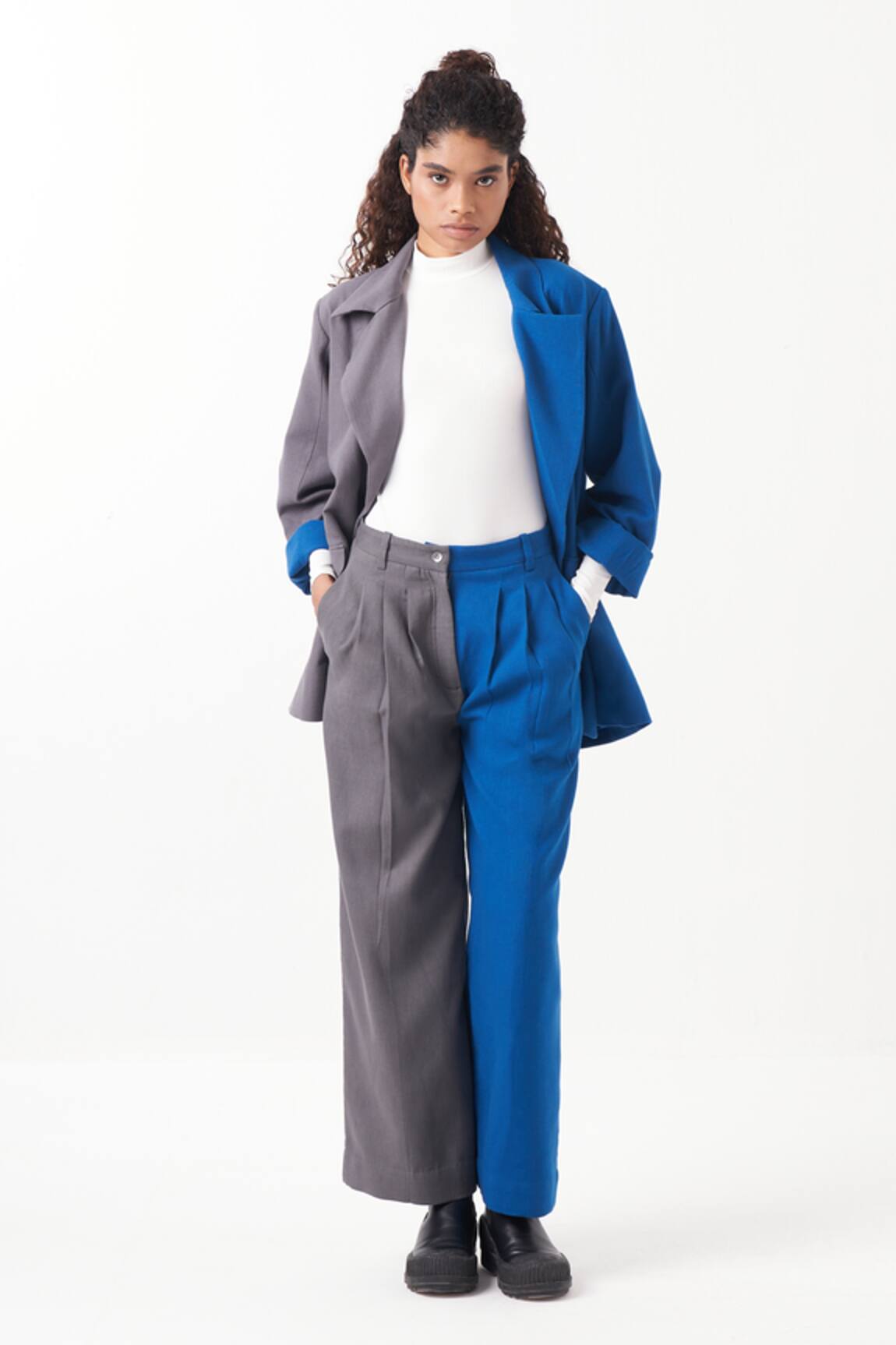 Three Colorblocked Lapel Collar Jacket 
