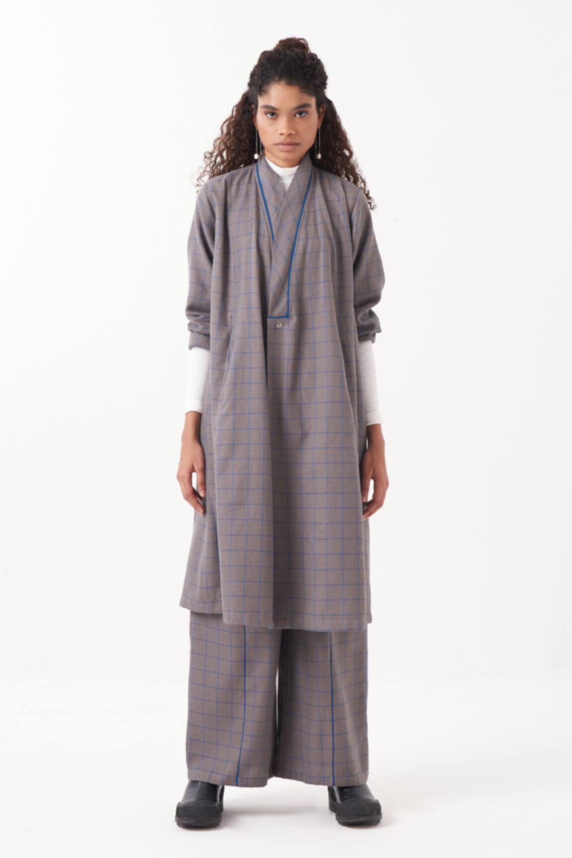 Three Checkered Wrap Collar Overlay Jacket 