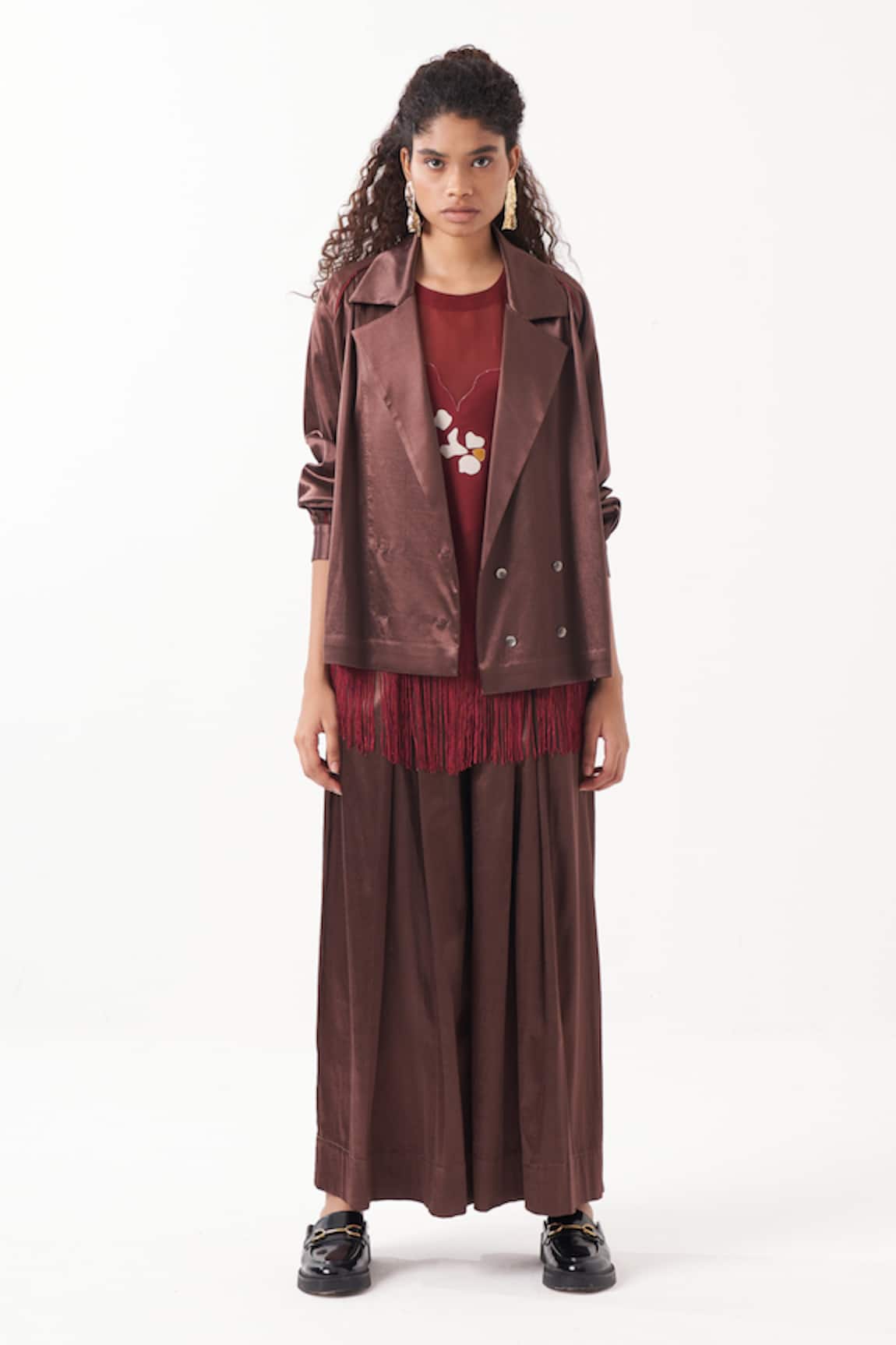 Three Gathered Sleeves Lapel Collar Jacket 