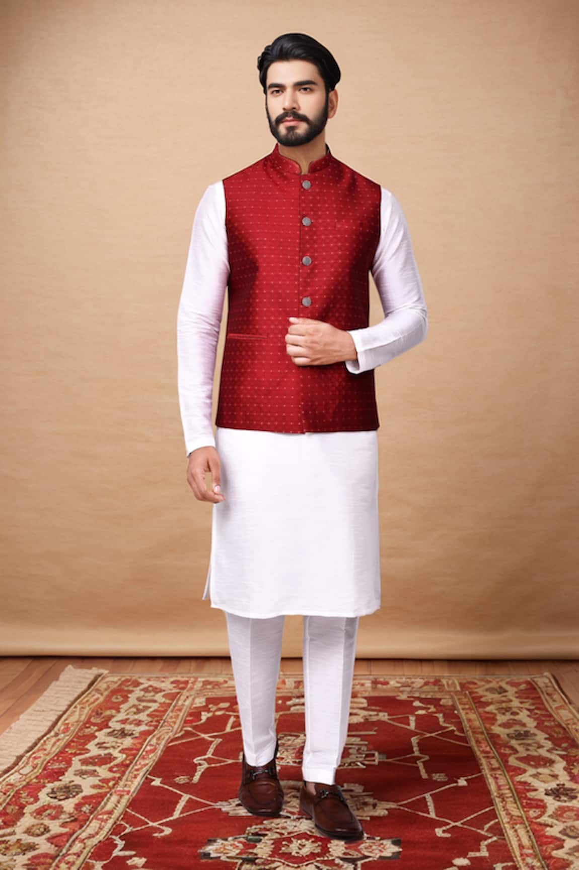 Arihant Rai Sinha Geometric Embroidered Bundi Kurta Set 