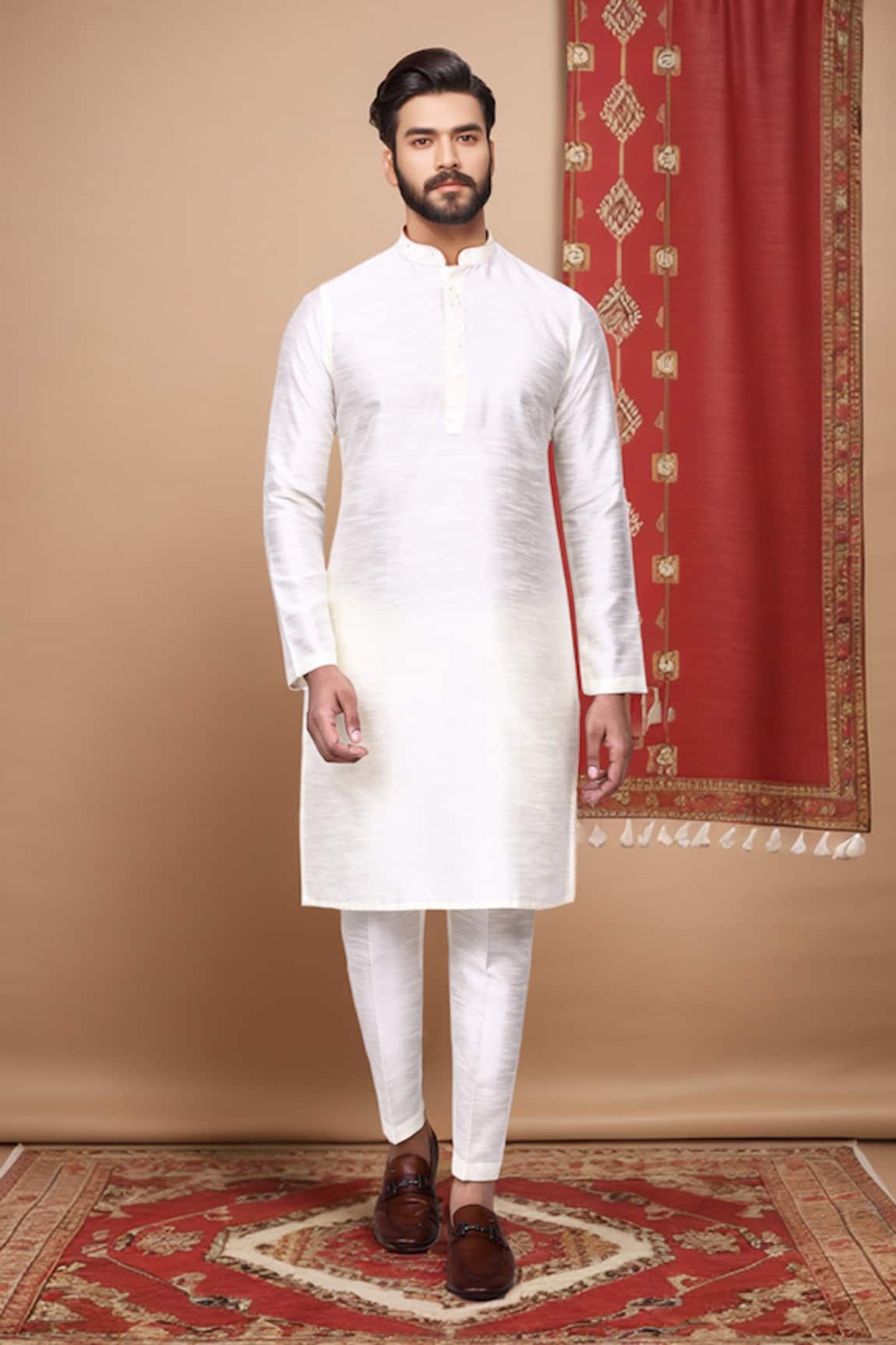 Arihant Rai Sinha Blossom Embroidered Band Collar Kurta With Pant Pyjama 