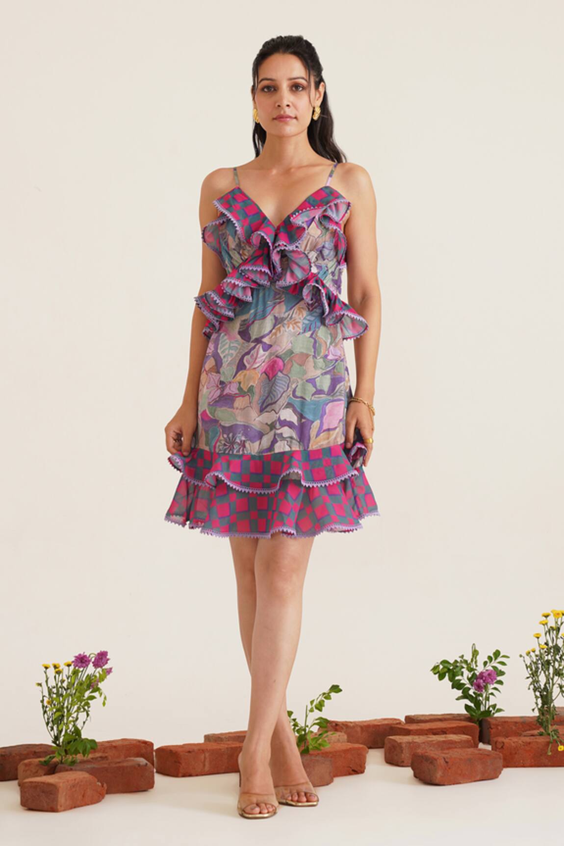 Sunandini Leila Abstract Print Short Dress 