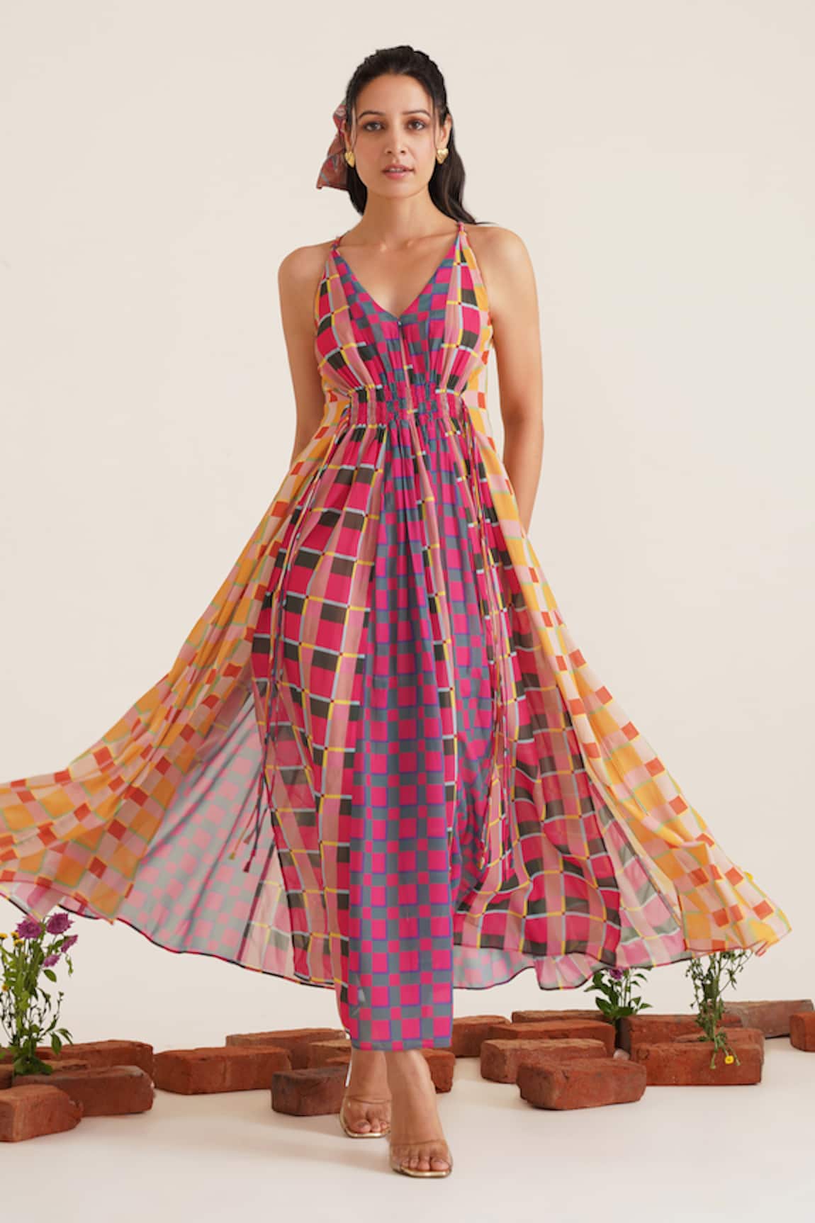 Sunandini Simone Checkered Print Dress 