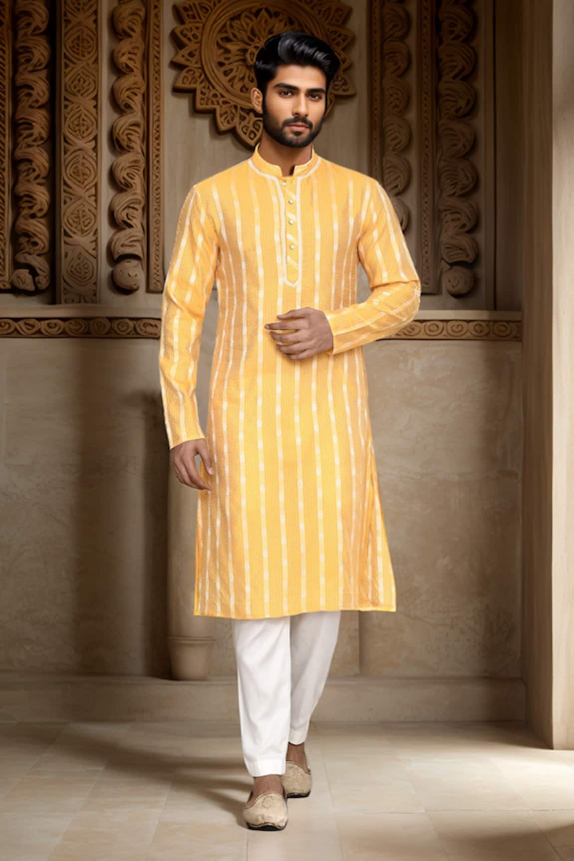 Arihant Rai Sinha Floral Stripe Pattern Kurta 