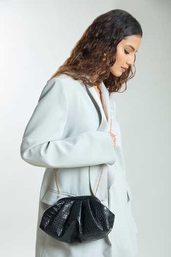 Boxwish By Bhumika Croc Skin Textured Black Clutch Bag