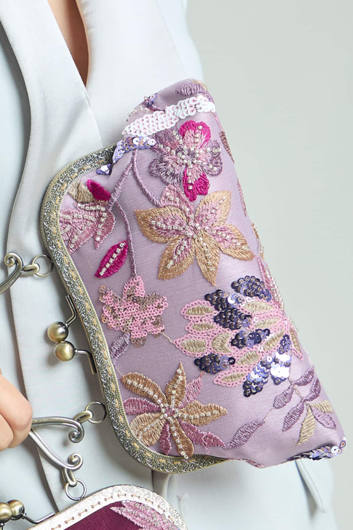 Boxwish By Bhumika Flora Sequin Embroidered Clutch