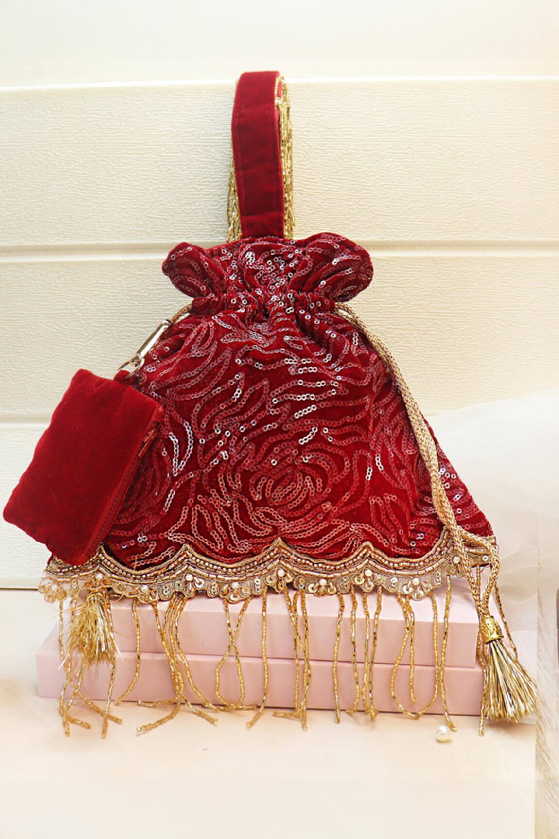 Soho Boho Studio By Aarti Thakur Velvet Sequin Embellished Potli