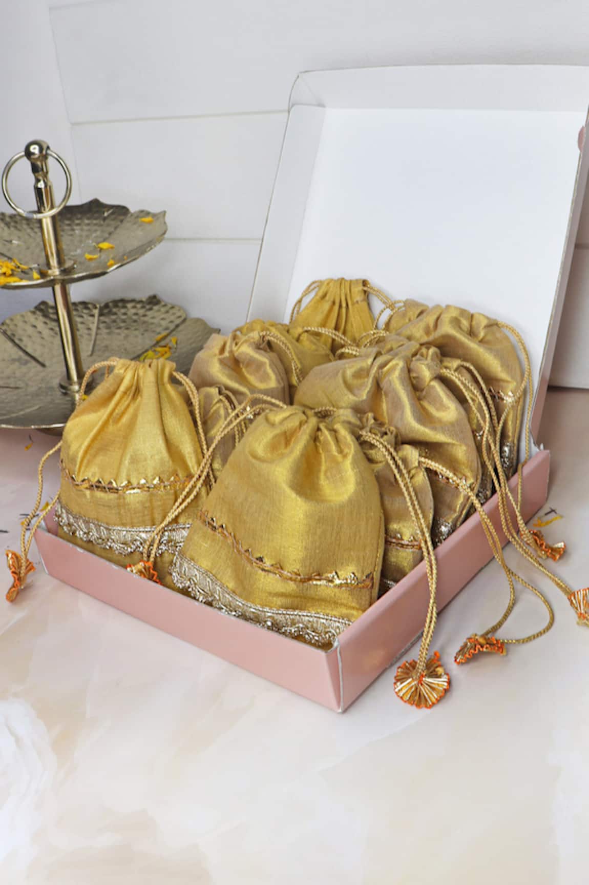 Soho Boho Studio By Aarti Thakur Silk Gota Embellished Potli - Set of 10