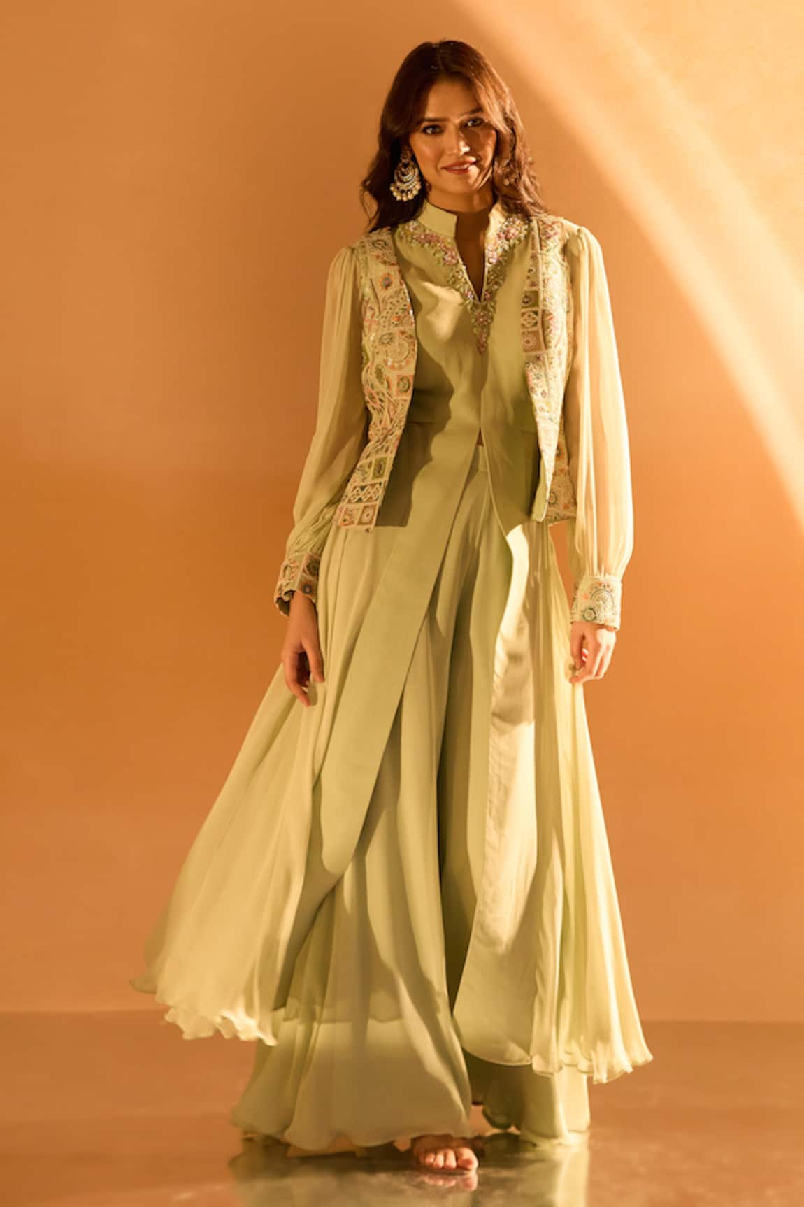 Samyukta Singhania Floral Embroidered Neck Kurta Set With Jacket 