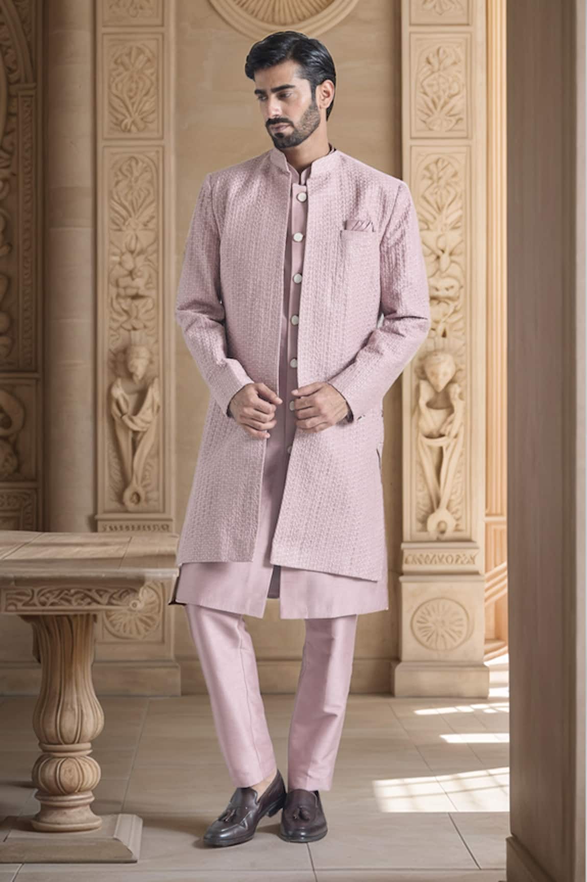 Arihant Rai Sinha Phool Embroidered Sherwani Jacket & Pant Set 