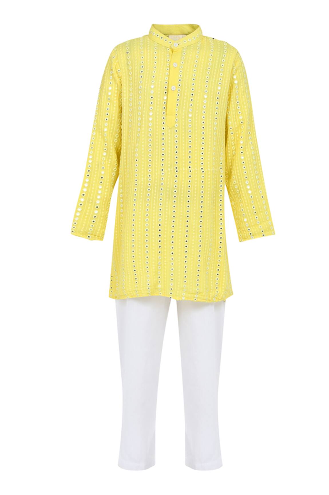 MINIME ORGANICS Mirror Stripe Embellished Kurta With Pyjama 